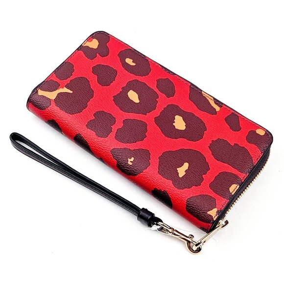 COACH Long Zip Around Wallet Leopard Print Poppy Red - Picture 3 of 9